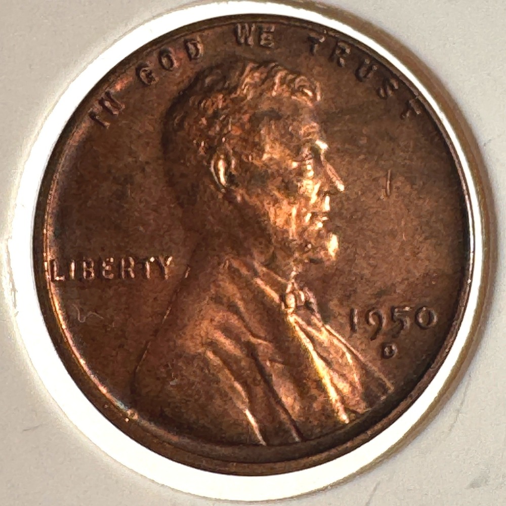 1950 D Lincoln AU Wheat Cent Penny Denver Mint Copper US Coin Vintage Numismatic